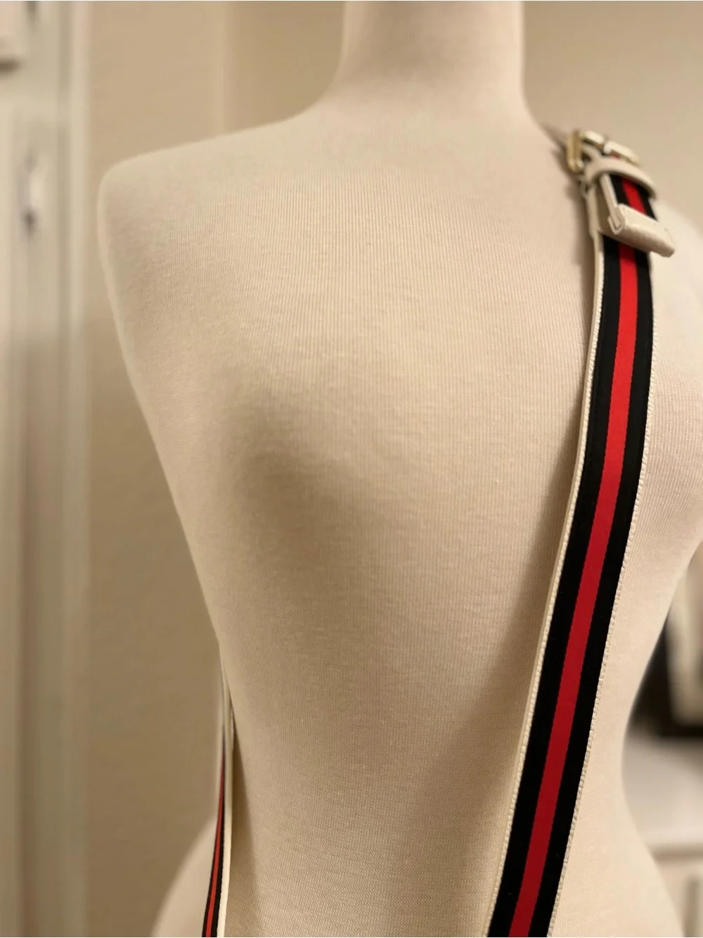 Bandolier White Phone Crossbody with Red & Black Stripe Strap
